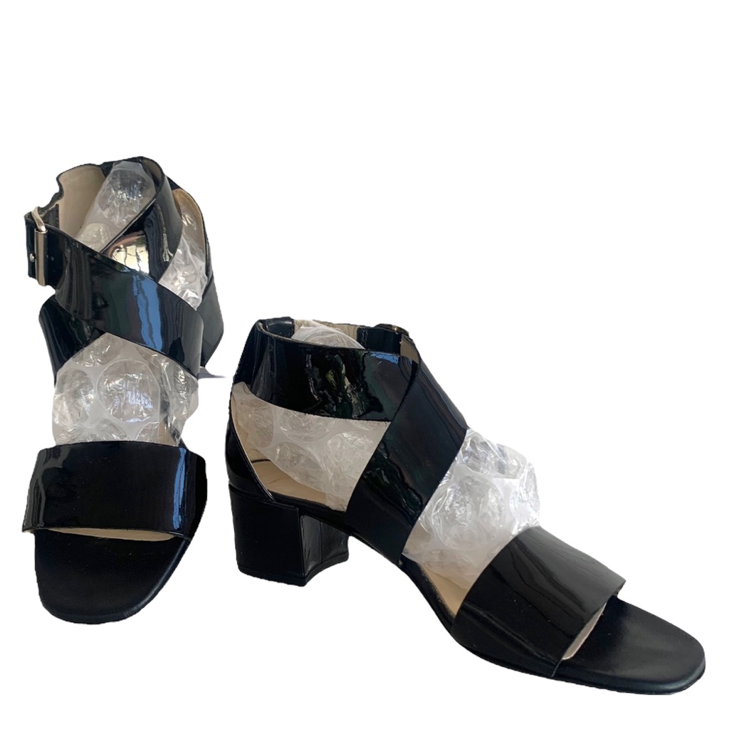 Agl City Block Heel Black Patent Leather Sandal Worm’s Size 5